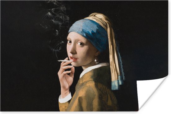 Poster Meisje met de parel - Vermeer - Sigaretten - 90x60 cm