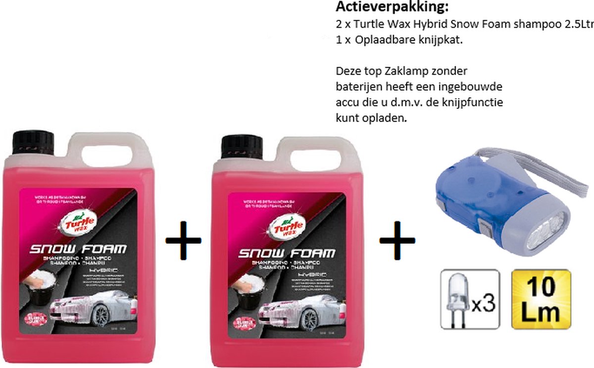 Turtle Wax - TW 53161 Hybr.Snow Foam shamp. 2,5L - 2stuks - Knijpkat/Zaklamp