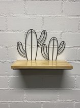 Wandrek "cactus" metaal - hoogte 21 x breedte 30.5 x 1.5 cm - met houten plank - Decoratierek