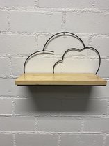 Wandrek "wolken" metaal - hoogte 19 x breedte 30.5 x 1.5 cm - met houten plank - Decoratierek