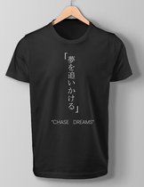 Konnichiwears - Japans cadeau - Unisex T-shirt zwart - Japanse anime / manga tekst en design - Chase Dreams zwart - M