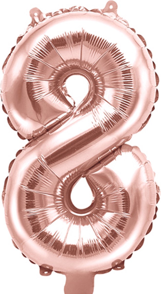 Folie ballon nummer 8 - 35cm Roségoud (1 stuks) - PartyDeco