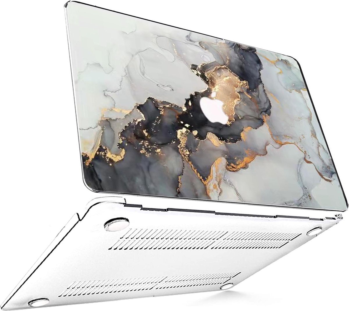 Geschikt voor MacBook Air Cover - Hoesje geschikt voor MacBook Air 13 inch 2018 / 2021 - Hardcase Marmer Wit Goud