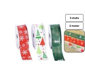PD® - Kerst Linten - 25mm (2,5cm) | Luxe Kerst Lint | Ripsband | Rood Wit Groen | Kerstlint | Cadeaulint | Rol: 2 Meter