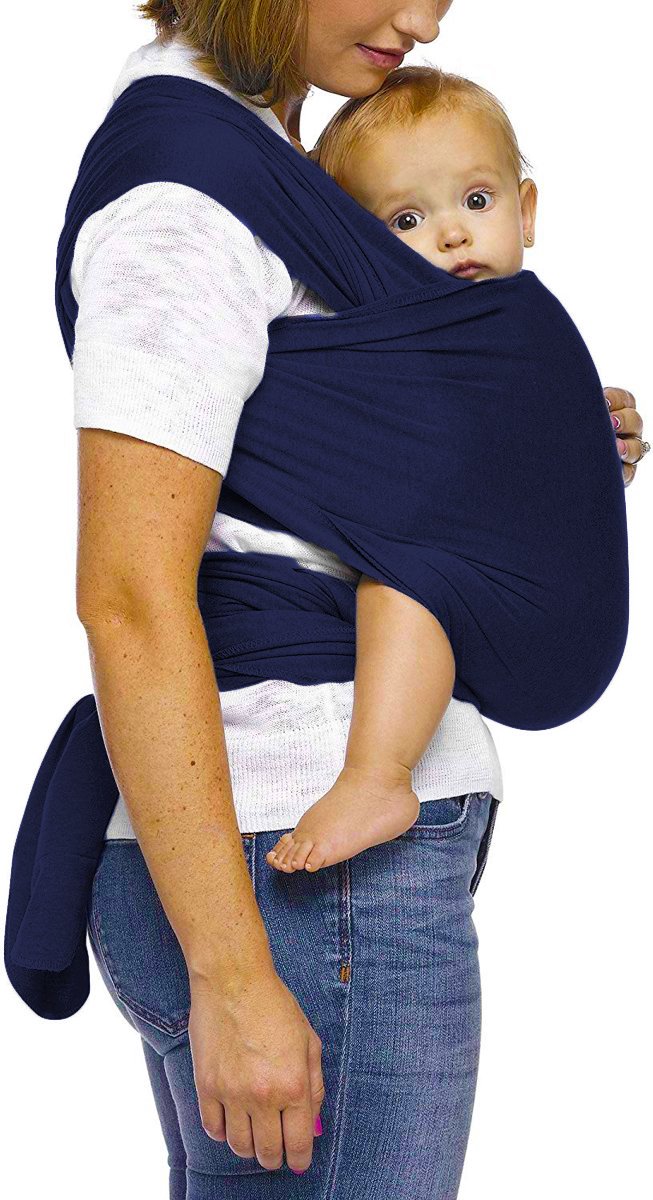 Ergonomische Rekbare Baby Draagdoek Van Katoen Om Te Knopen - Donkerblauw - Babywrap - Draagdoeken - Babydrager - Buikdrager - Rugdrager - Heupdrager - Baby sling - Baby Carrier - Draagzak - Baby Wrap Sling - Incl Handleiding - Gratis slabbetje van Little Lemonade — afbeelding 3