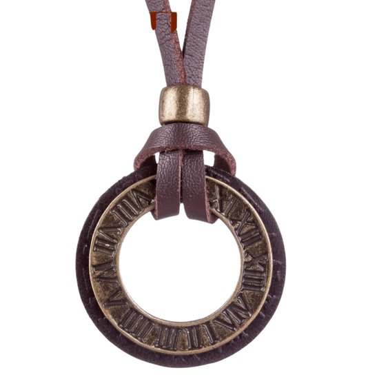 Lange ketting- Donker Bruin -leder- Romeinse cijfers- 80 cm- Charme Bijoux