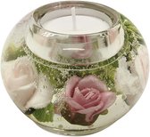 Waxinelichthouder met bloemen charlotta - glas- ovaal - 8x8x6
