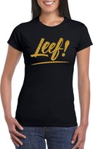 Leef t-shirt zwart met gouden glitter tekst dames - Glitter en Glamour goud party kleding shirt XS