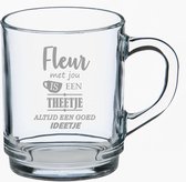 Theeglas met naam en persoonlijke tekst - Gegraveerd - Glas graveren - Drinkglas met naam - Thee glas gegraveerd - Verjaardag - Huwelijk - Persoonlijke gravering - Persoonlijk thee