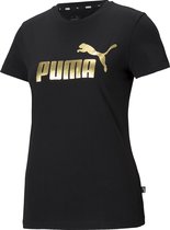 Puma Essentials+ Metallic Logo Shirt Zwart/Goud Dames - Maat M