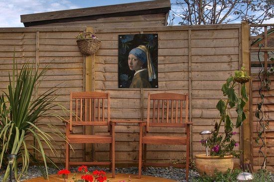 Décoration de Jardin Fille à la perle - Vermeer - Fleurs - Blauw - 30x40 cm - Toile de jardin - Affiche extérieure