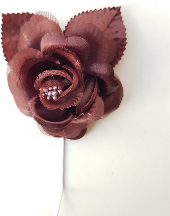 2X Corsage/decoratie roos bruin - corsage - decoratie - kunstbloem - bruin