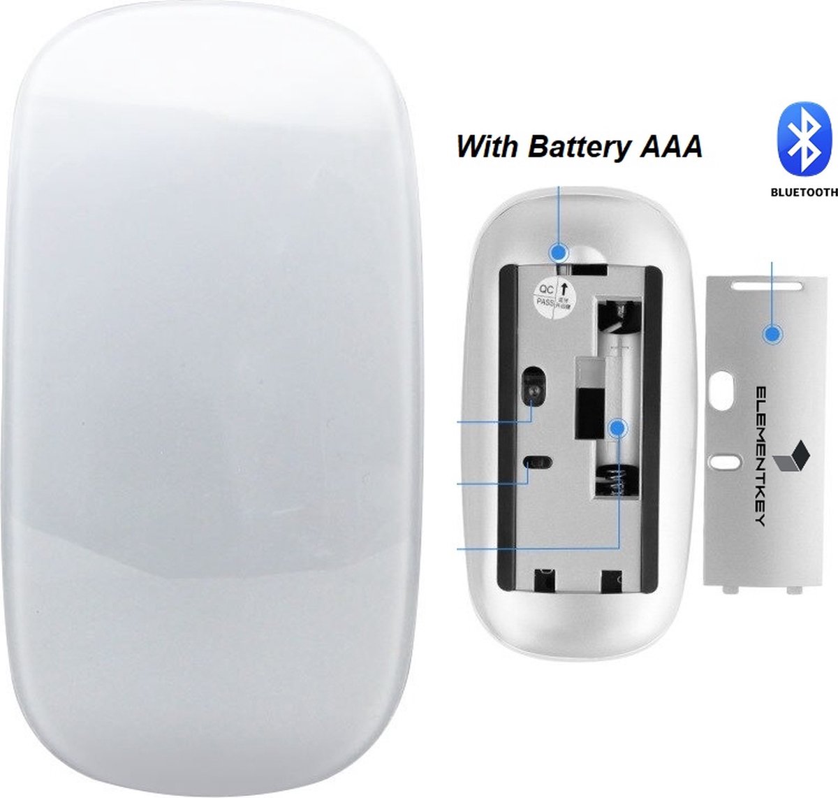 Elementkey BM8 Light - Wireless Touch Sensor - Bluetooth 5.0 Muis - Voor Windows / Android - Wit ( Werkt met batterijen)