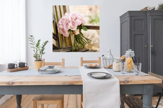 Affiche Bouquet de fleurs de pivoines roses - 100x100 cm XXL