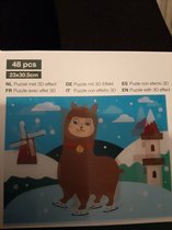 3D  effect- Kerst puzzel Lama op schaatsen  / 48 stukjes / 23 x30.5 cm