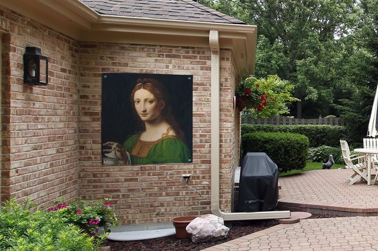 Tuinposter 100x100 cm - Tuindecoratie Maria Magdalena - Leonardo da Vinci - Poster voor in de tuin - Buiten decoratie - Schutting tuinschilderij - Tuindoek muurdecoratie - Wanddecoratie balkondoek