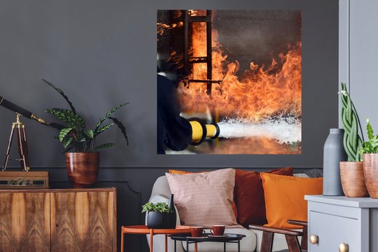 Stickers muraux - Film autocollant - Les Pompiers tirent de la mousse sur le feu - 100x100 cm - Film adhésif - Stickers muraux chambre d'enfant - Papier peint autocollant XXL