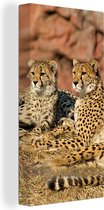 Canvas Schilderij Cheetah moeder en welpen - 40x80 cm - Wanddecoratie