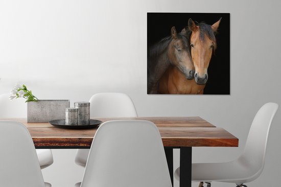 Toile de chevaux câlins 2cm 50x50 cm - Tirage photo sur toile (Décoration murale salon / chambre) / Peintures sur toile Animaux de la ferme