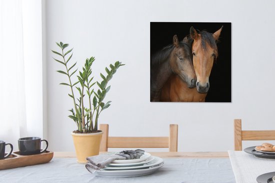 Toile de chevaux câlins 2cm 50x50 cm - Tirage photo sur toile (Décoration murale salon / chambre) / Peintures sur toile Animaux de la ferme