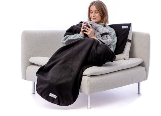 Belieff® XL Cozy deken met voetenzak en handzakken - Multifunctionele deken - Dubbelgevoerd fleece - Zwart