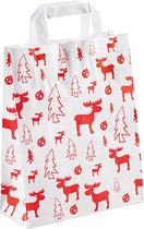 25 x Papieren Kersttassen / Kerst draagtassen / Geschenk zakjes / tasjes "White Elk" Met Platte Oren 22 x 10 x 28cm