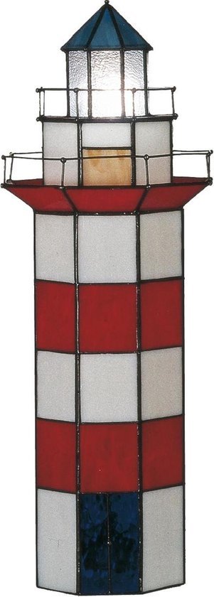 Tiffany Tafellamp 21*56 cm E14/max 2*25W Rood, Wit Glas in lood Zeshoek Vuurtoren Tiffany Lampen Nachtlampje