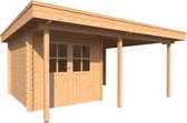 Blokhut met overkapping plat dak 250 x 300 + 100 / 250 x 400cm