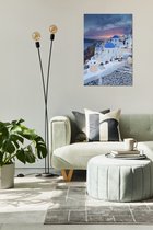 Canvas Experts - Schilderij - Opgepsannen Met Exclusieve Santorini Maat Wall Art Doek |muur Decoratie - Zwart, Wit, Geel En Goud - 70 X 50 Cm