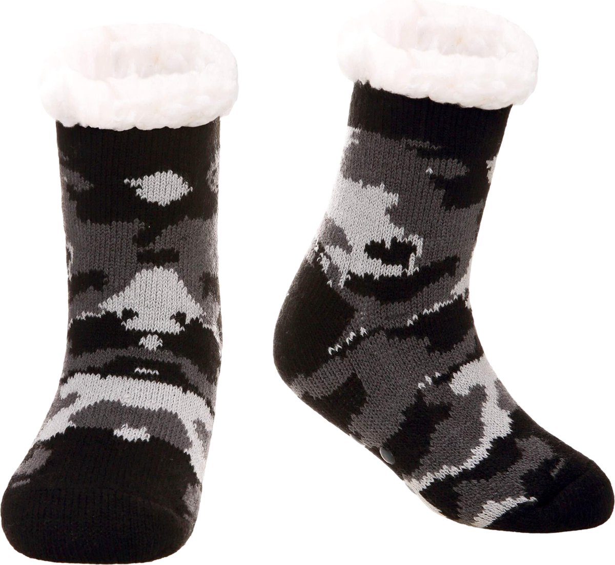JAXY - Huissokken Dames - Verwarmde Sokken - Anti Slip Sokken - Huissokken - Bedsokken - Warme Sokken - Kerstcadeau Voor Vrouwen - Thermosokken - Dikke Sokken - Fluffy Sokken - Kerstsokken Dames en Heren - Maat 32-35 - Camo Donkergrijs