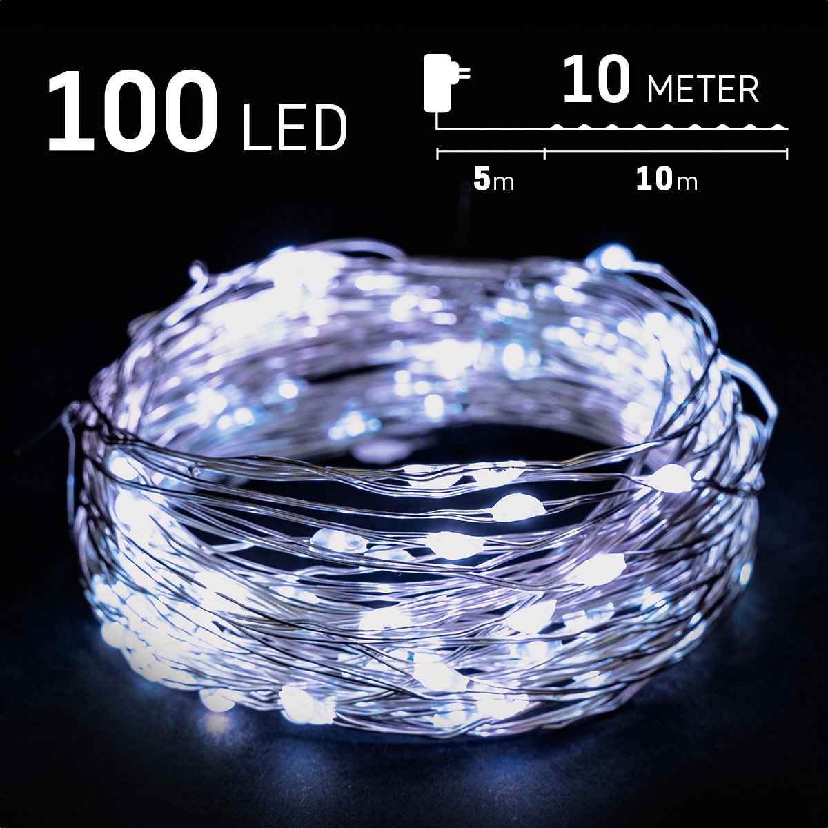 Kerstverlichting buiten 10 meter 100 LED Koel Wit Lichtsnoer Nano