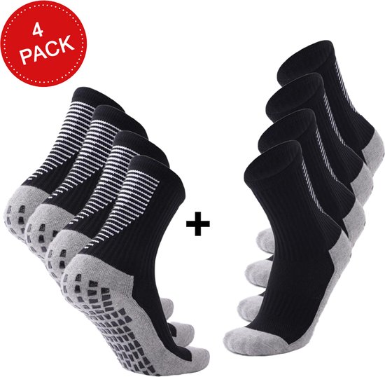MyStand® Grip Chaussettes Voetbal Unisexe 4 Pack - 4x Zwart (4 paires) - Taille Unique