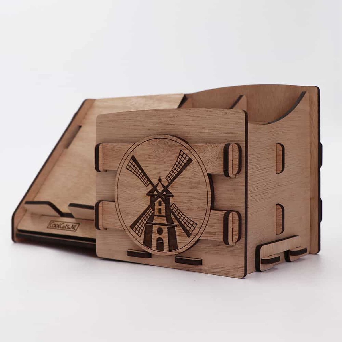 Houten bureau organizer met telefoon- en tabletstandaard – pennenhouder voor kantoor en thuis – Bruin | CoolCuts