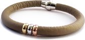 NIEUW! - Jolla - dames wikkel armband - zilver - leer - driekleurig - bedels - Single Tricolor - Taupe