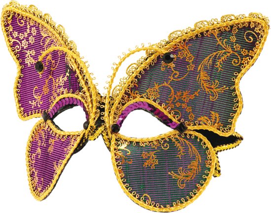Wilbers Karnaval Oogmasker vlinder - Paars/groen masker met diadeem