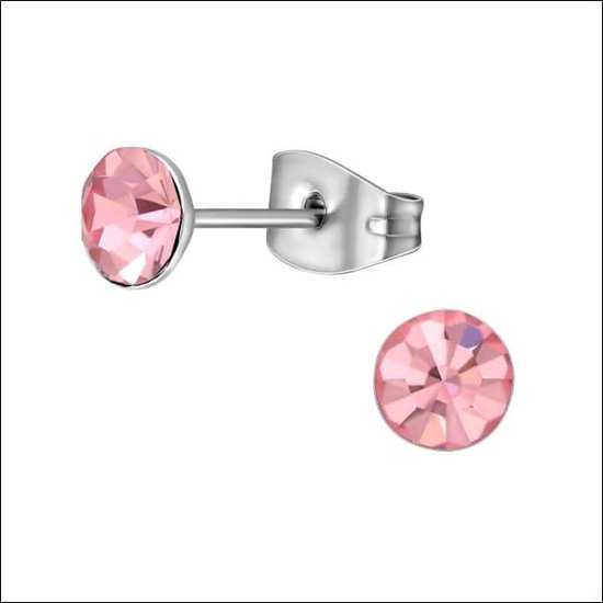 Aramat jewels ® - Oorbellen zweerknopjes licht roze zilverkleurig chirurgisch staal 5mm