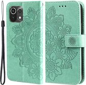 Bloemen Book Case - Xiaomi Mi 11 Lite (4G / 5G / NE) Hoesje - Groen