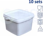 10 x witte emmer vierkant met deksel - 3,5 liter met garantiesluiting - geschikt voor diepvries en vaatwasser - 100% recyclebaar