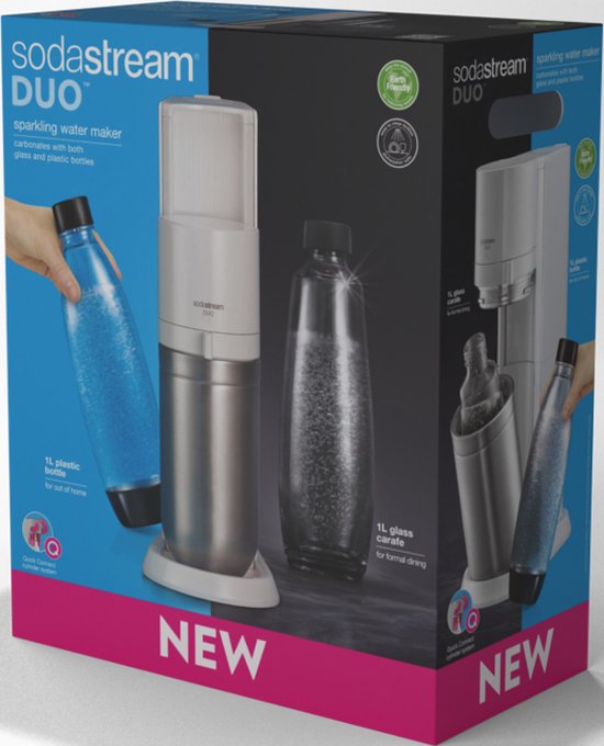SodaStream DUO - wit - Incl. Quick Connect Koolzuurcilinder - Met 1 glazen en 1 herbruikbare plastic fles