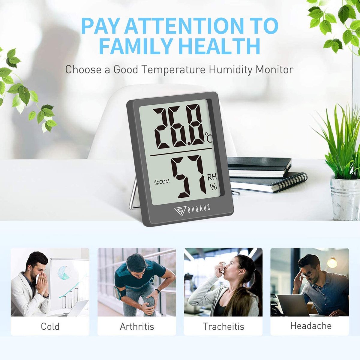 DOQAUS Digital Hygrometer Indoor Thermometer Humidity Gauge Room Thermometer with 5S Fast Refresh Accurate Temperature Humidity Monitor for Home