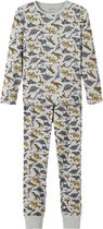 NAME IT NKMNIGHTSET GREY MELANGE DINO INJ Jongens Pyjamaset - Maat 134/140