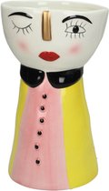 SVJ Home Decorations Doll Vase - 14 x 14 x 25 cm - Faïence - Jaune