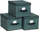 SONGMICS Opbergdozen met deksel, set van 3, vouwdozen met etikethouder en etiketten, voor Kerstmis, stoffen dozen, kleerkast, 30 x 40 x 25 cm, met sneeuwvlokken, groen RFB003G02