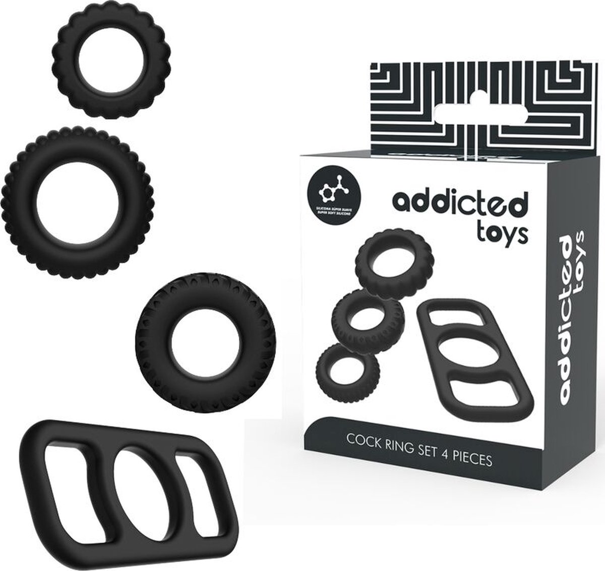 ADDICTED TOYS | Addicted Toys Cock Ring Set 4 Pieces | Sex Toy for Couples | Cockring | Sex Toy for Man