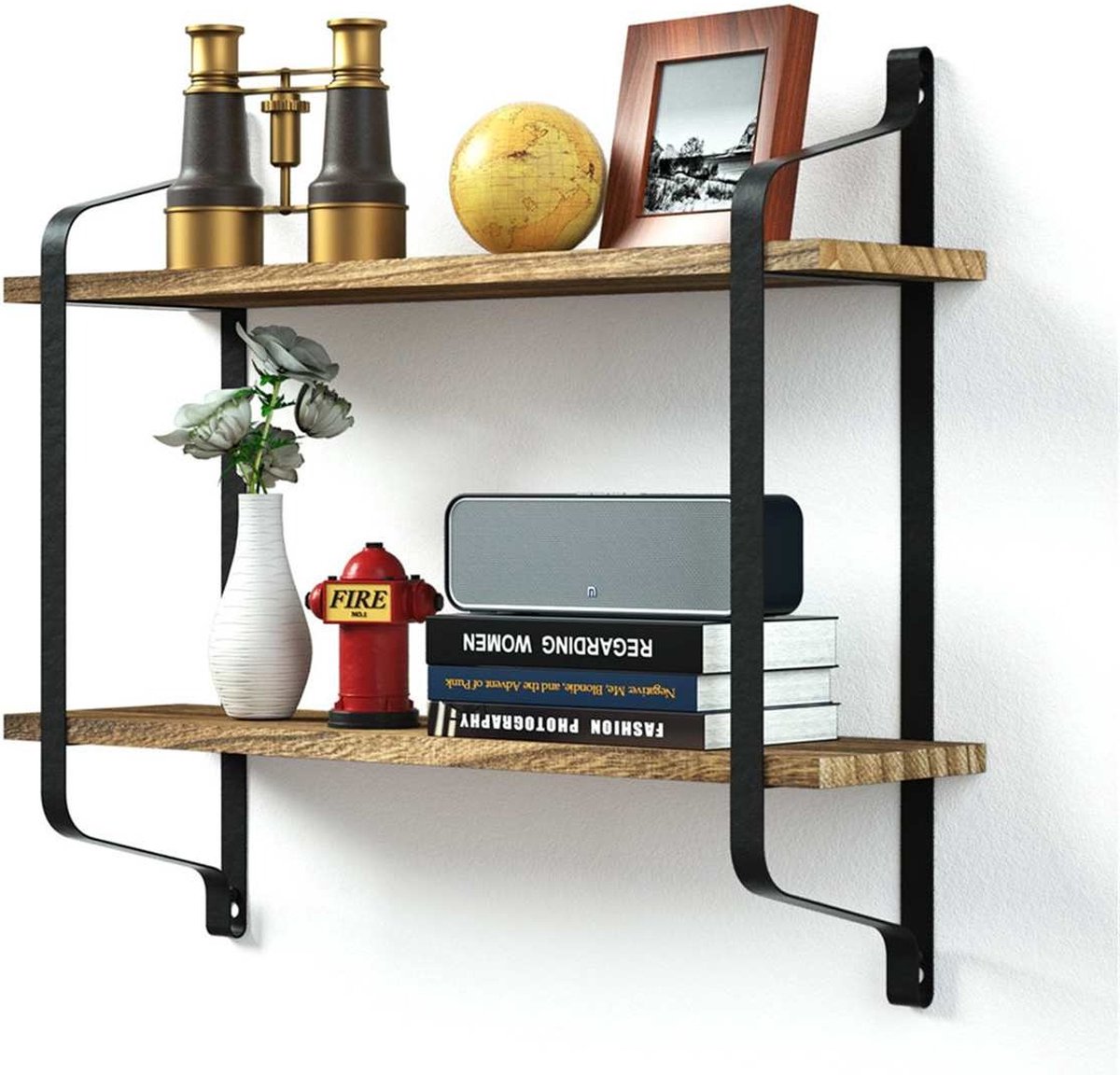 WOLTU zwevend rek, wandplank, vrij zwevend, wandplank, boekenplank, houten plank voor boeken, foto's, decoratie, 80 x 23 x 3,8 cm, vintage bruin RG9318hov