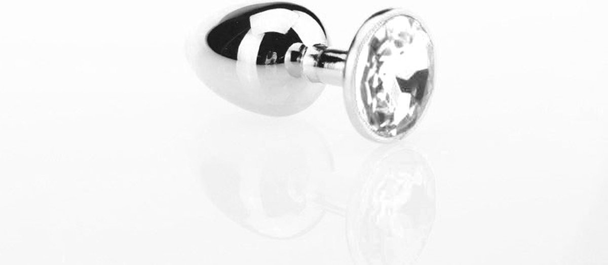 Goedkoopste Butt plug aluminium met transparant kristal - medium