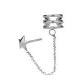 Zilveren oorbellen | Chain oorbellen | Zilveren ear cuff met oorsteker, ster