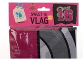 Grote Sweet Sixteen Vlag - Zwart / Roze - Polyester - Verjaardag - Vierkant - 95 x 95 cm
