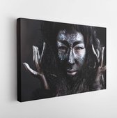 Onlinecanvas - Schilderij - Meisje Met Creatieve Zwarte Gezichtsmake-up Art Horizontaal Horizontal - Multicolor - 80 X 60 Cm
