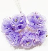 2X Bundeltje met 6 prachtige organza roosjes met strass steentjes lila - roosje - naaien - DIY - organza - knutselen